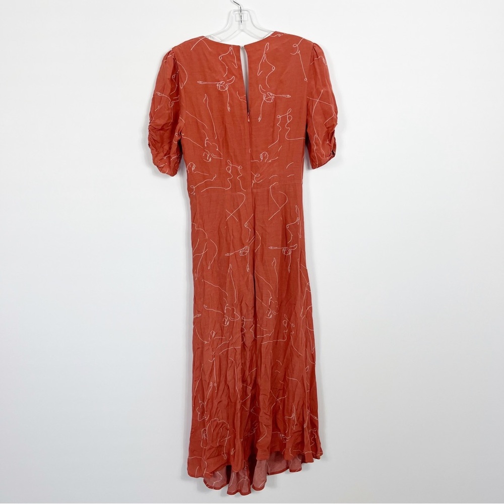 ASTR The Label Line Print Button Front Ruched Puff Sleeve Midi Dress - Picture 8 of 10